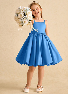 Azazie Davine vestidos de niña de las flores Vestido de Azul Grisaceo de Satin Mate de Corte En A con Tirante Espagueti image7