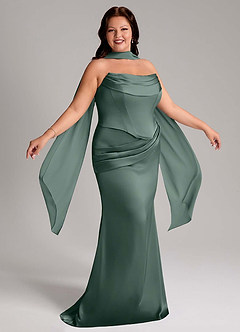Azazie Sorrel Bridesmaid Dresses Sea Moss Mermaid Strapless Stretch Satin Convertible Dress image12