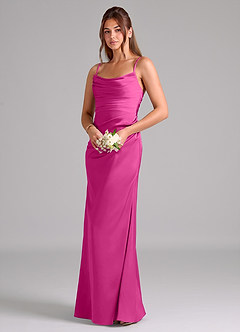 Azazie Lucille Jurken voor bruidsmeisjes Converteerbaar Jurk van Stretch Satijn met Zeemeermin Strapless Fuchsia image3