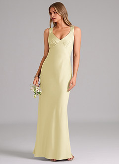 Azazie Kamila Bridesmaid Dresses Lemon Sorbet A-Line Pleated Stretch Satin Dress image5
