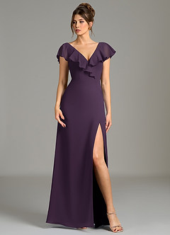 Azazie Kimmy Bridesmaid Dresses Plum A-Line Ruched Chiffon Dress image1