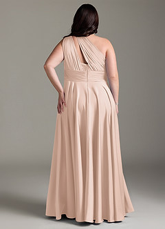 Azazie Charlize Bridesmaid Dresses Blushing Pink A-Line One Shoulder Stretch Satin Dress image10