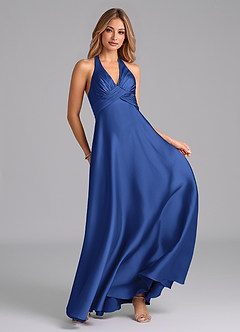 Azazie Tessie Bridesmaid Dresses Royal Blue A-Line Pleated Stretch Satin Dress image3