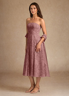 Azazie Lorain Abiti per la Madre della Sposa Abito A-Line in Burnout Floreale Plissettato Rosa Polverosa image5