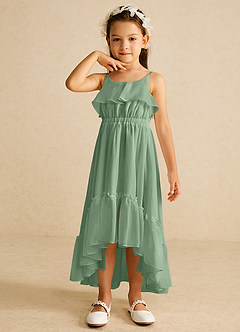 Azazie Karmen Abiti da Ragazza di Fiori Abito A-Line in Chiffon Increspato Matcha image4