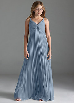 Azazie Raychelle Junior Dusty Blue A-Line Pleated Chiffon Dress image1