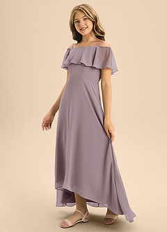 Azazie Maggie Junior A-Linie Schulterfrei Chiffon Kleid Dämmerung image4