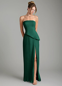 Azazie Tierney Bridesmaid Dresses Emerald A-Line Strapless Chiffon Convertible Dress image4