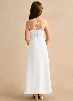 Azazie Zaida Girls Formal Robe Demoiselle D'honneur Fillette Robe Trapèze en Mousseline de soie Plissée Ivoire image2