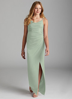 Azazie Deandra Junior Dusty Sage Sheath Mesh Dress image3