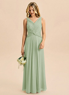 Azazie Freya Junior Dusty Sage A-Line Pleated Chiffon Dress image3