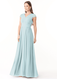 Azazie Organa Bridesmaid Dresses Mist A-Line Pleated Chiffon Dress image3