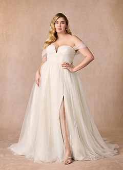 Azazie Maia Vestidos de novia Vestido de Blanco Diamante Champán de Tul de Corte en A con Vestidos sin tirantes image14