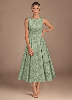 Azazie Fulton vestidos de madre de la novia Vestido de Salvia Polvorienta de Devorado Floral de Corte En A con Plisado image4