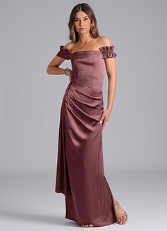 Azazie Kalysia Bridesmaid Dresses Vintage Mauve Mermaid Off the Shoulder Stretch Satin Convertible Dress image3