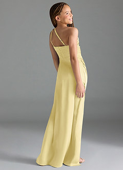 Azazie Eren Junior Lemon Sorbet Sheath Pleated Stretch Satin Dress image5