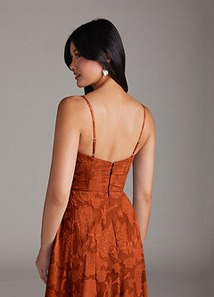 Azazie Moira Jurken voor bruidsmeisjes Jurk van Bloemen Burn-out met A-Lijn Zijsplit Paprika image6