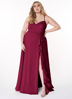 Azazie Naeem Bridesmaid Dresses Burgundy A-Line V-Neck Ruffle Chiffon Dress image7