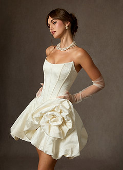 Azazie Kloe Wedding Dresses Antique White Ball-Gown Strapless Floral Jacquard Dress image4
