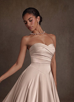 Azazie Alta Vestidos de novia Vestido Rosa Inglesa de Satén Elástico de Línea A con Palabra de honor image17