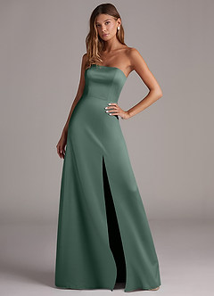 Azazie Wren Bridesmaid Dresses Eucalyptus A-Line Strapless Stretch Satin Convertible Dress image3