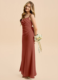 Azazie Amelia Junior Vestido de Castaño de Gasa de Corte en A con Plisado image1