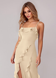 Azazie Malia Brautjungfernkleider Etui Gestreift Chiffon Kleid Champagner image2