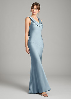 Azazie Rylina Bridesmaid Dresses Dusty Blue Mermaid Stretch Satin Dress image5