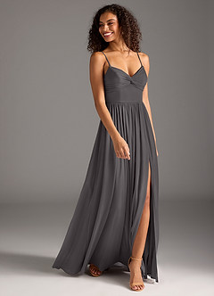 Azazie Zeya Final Sale Steel Grey A-Line Pleated Mesh Dress image3