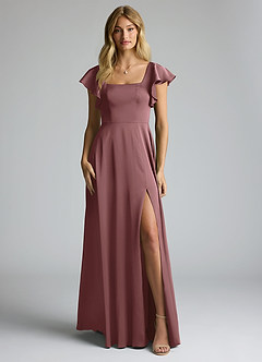 Azazie Bondi Bridesmaid Dresses Vintage Mauve A-Line Bow Stretch Satin Dress image5