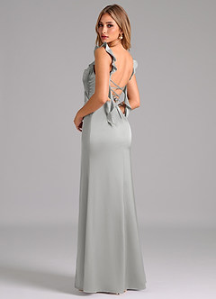 Azazie Jessamine Robes de demoiselle d'honneur Robe Trapèze en Satin extensible Corset Argent image2