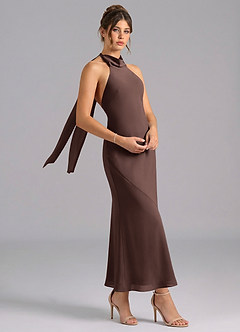 Azazie Velli Brautjungfernkleider Meerjungfrau-Linie Hoher Kragen Chiffon Kleid Ganache image3