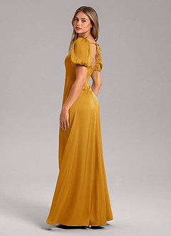 Azazie Fyona Robes de demoiselle d'honneur Robe Trapèze en Satin extensible Plissée Caramel écossais image5