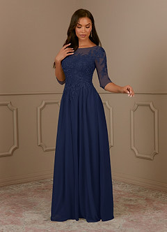 Azazie Harriet Mother of the Bride Dresses Dark Navy A-Line Scoop lace Mesh Dress image3