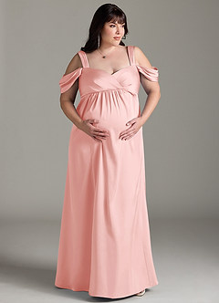 Azazie Rhea Robes de demoiselle d'honneur de maternité Robe Trapèze Épaule nue plissée Longueur ras du sol Satin extensible image8
