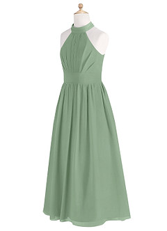 Azazie Iman Junior Matcha A-Line Pleated Chiffon Dress image8