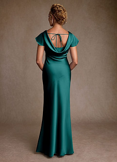 Azazie Shelby Final Sale Peacock Mermaid Pleated Stretch Satin Dress image2