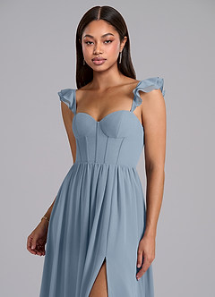 Azazie Denisse Bridesmaid Dresses Dusty Blue A-Line Ruched Chiffon Dress image6