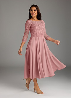 Azazie Marge Mother of the Bride Dresses Dusty Rose A-Line Scoop Lace Chiffon Dress image1