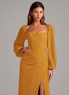 Azazie Brixley Bridesmaid Dresses Butterscotch Mermaid Long Sleeve Chiffon Dress image7