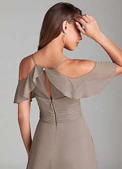 Azazie Dakota Jurken voor bruidsmeisjes Jurk van Mesh met A-Lijn Off the Shoulder Taupe image2