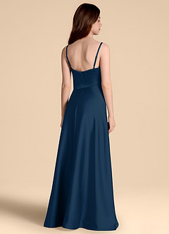 Azazie Prisha Junior Dark Navy A-Line Pleated Stretch Satin Dress image2