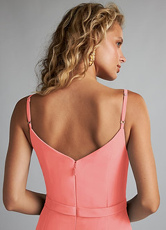 Azazie Summer Bridesmaid Dresses Coral Mermaid Scoop Cowl Chiffon Dress image6