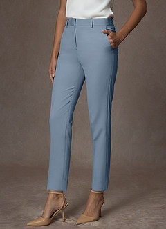 Whitney Dusty Blue Structured Stretch Full Length Dress Pants