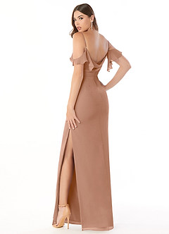 Azazie Emeralda Bridesmaid Dresses Champagne Rose Sheath Off the Shoulder Chiffon Dress image4