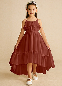 Azazie Karmen Flower Girl Dresses Auburn A-Line Ruched Chiffon Dress image1