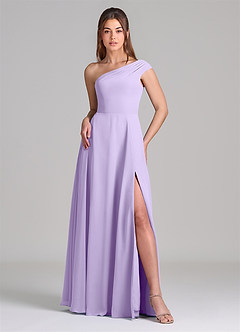 Azazie Melanie Final Sale Lilac A-Line Off the Shoulder Chiffon Dress image3