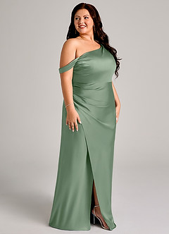 Azazie Madelyn Jurken voor bruidsmeisjes Converteerbaar Jurk van Stretch Satijn met Zeemeermin One-Shoulder Matcha image12