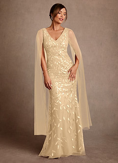 Azazie Arizona Mother of the Bride Dresses Champagne Sheath Lace Tulle Dress image2