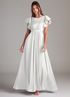 Azazie Daphne Modest Bridesmaid Dresses A-Line Ruched Stretch Satin Floor-Length Dress image1